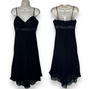 Alfred Angelo Black Satin Empire Waist Layered Chiffon Cocktail Dress Small LBD